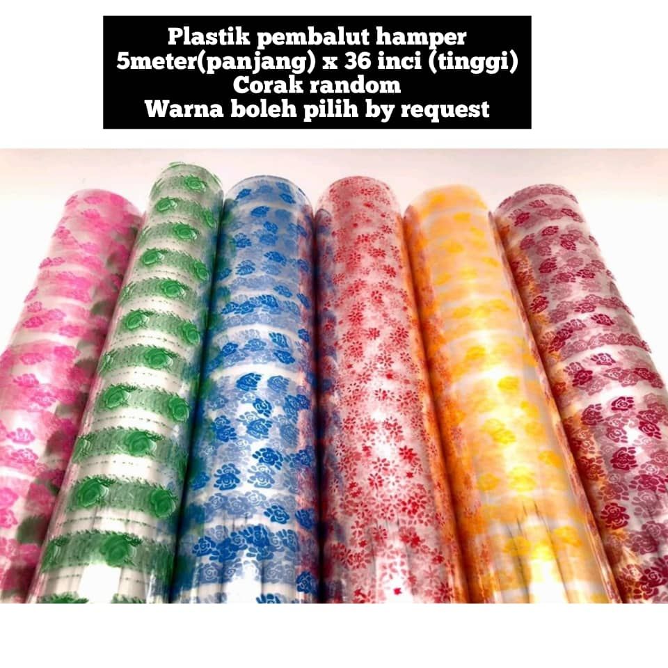 Plastik pembalut hamper opp bercorak 5meter x 36inci