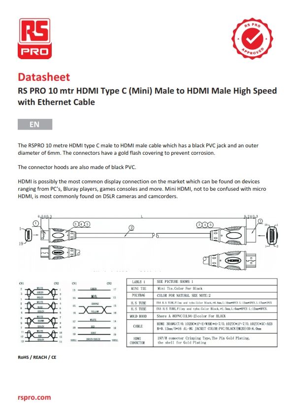 *4K - Mini HDMI to HDMI Cable, Male to Male - 10m