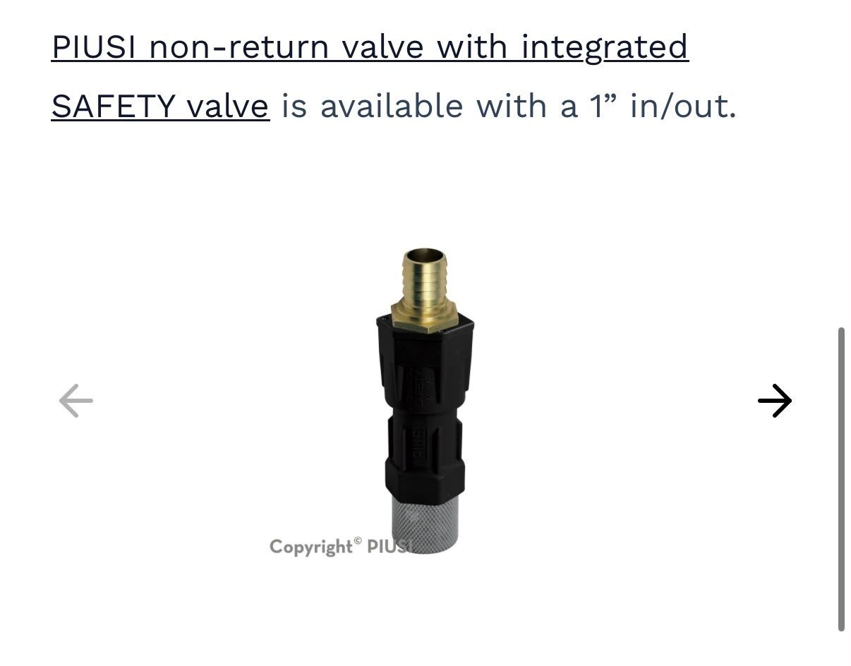 PIUSI non return valve 1” in&out