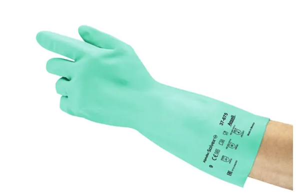 Ansell AlphaTec Solvex 37-675 Green Cotton Chemical Resistant Work Gloves, Size 9, Nitrile Coating