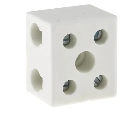 Ceramic Porcelain Connector 2-Way, 76A, 6 AWG Wire, Screw Down Termination