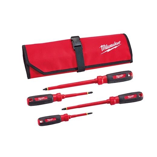 MILWAUKEE 1000V Insulated Screwdriver Set w/ Roll Pouch (4pcs)