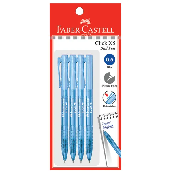 PEN BALL POINT BLUE FABER CASTELL 1425 CLICK BALL X5 0.5mm (BLACK/BLUE/RED) RTSB