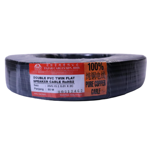FAJAR 23/0.15 X 2CORE DOUBLE PVC TWIN FLAT SPEAKER CABLE WIRE 100% PURE COPPER 80METER