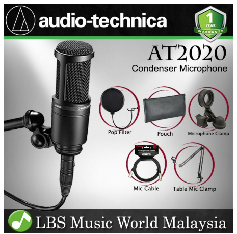 *Audio Technica AT2020 Cardioid Medium Diaphragm Condenser Mic Microphone Full Bundle (AT 2020)