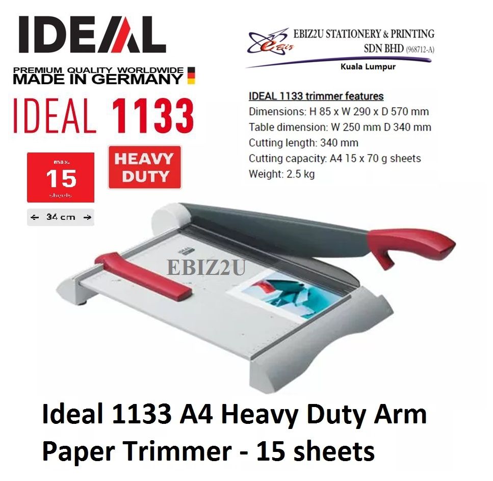 Ideal 1133 A4 Heavy Duty Arm Paper Trimmer Length 340mm- 15 sheets (Pemotong Kertas, Paper Cutter, Paper Cutter, Paper Trimmer, Heavy Duty Cutter, A4 paper cutter, paper cutter)