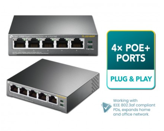 TP-LINK 5-PORT GIGABIT WITH 4-PORT POE+ DESKTOP SWITCH 65W POWER BUDGET