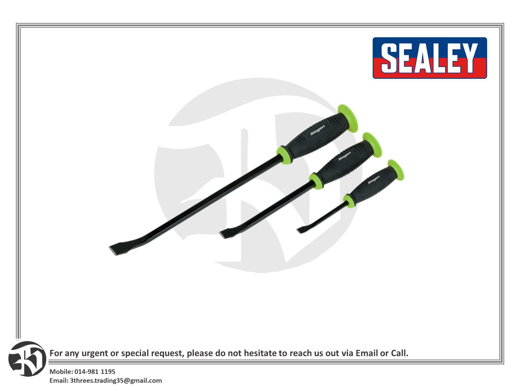 Sealey S0558 Prybar Set with Hammer Cap 3pc
