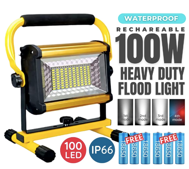 PRO W808 LED Flood Light 100W LED Sportlight Emergency Light Rechargeable Lamp Police Light Blue Red Emergency Lamp