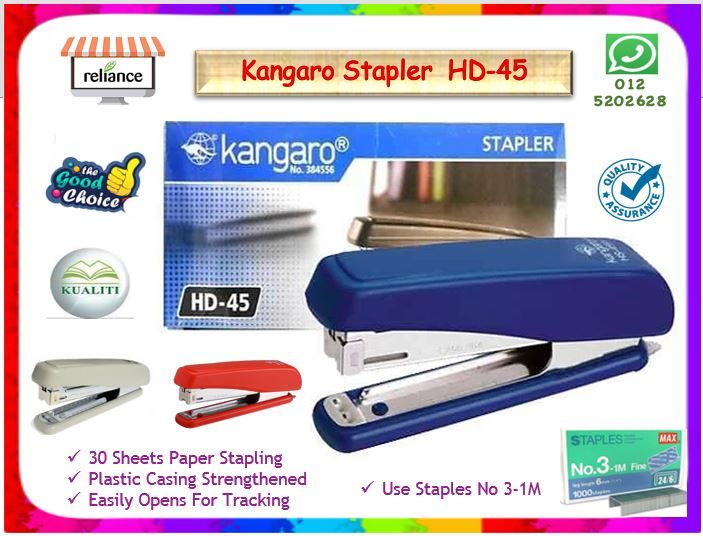 Kangaro Stapler HD-45 / Stapler No 3 # 30 Sheets Stapling # Quick Loading Paper # Use For Staples No. 3M-1 *24/6 # RS1824 ( KTT : 1 Unit )