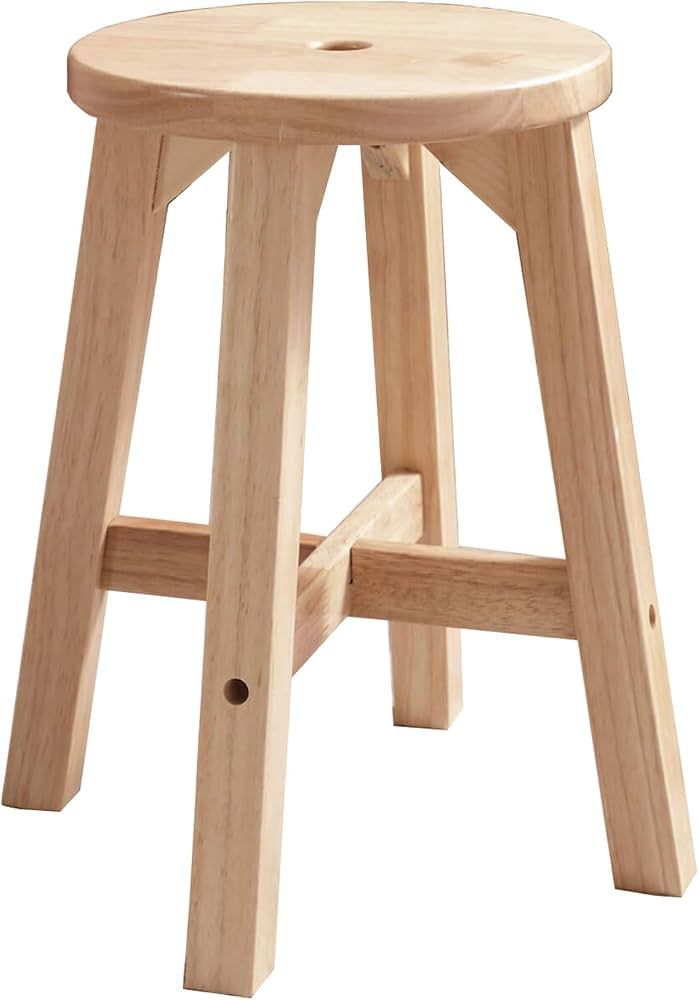 18" Solid Rubber Wood Round Stool