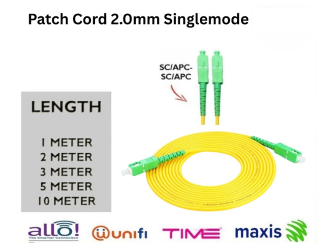 PATCH CORD 2.0MM SC/APC-SC/APC YELLOW ( 2M, 3M ,5M) PC301