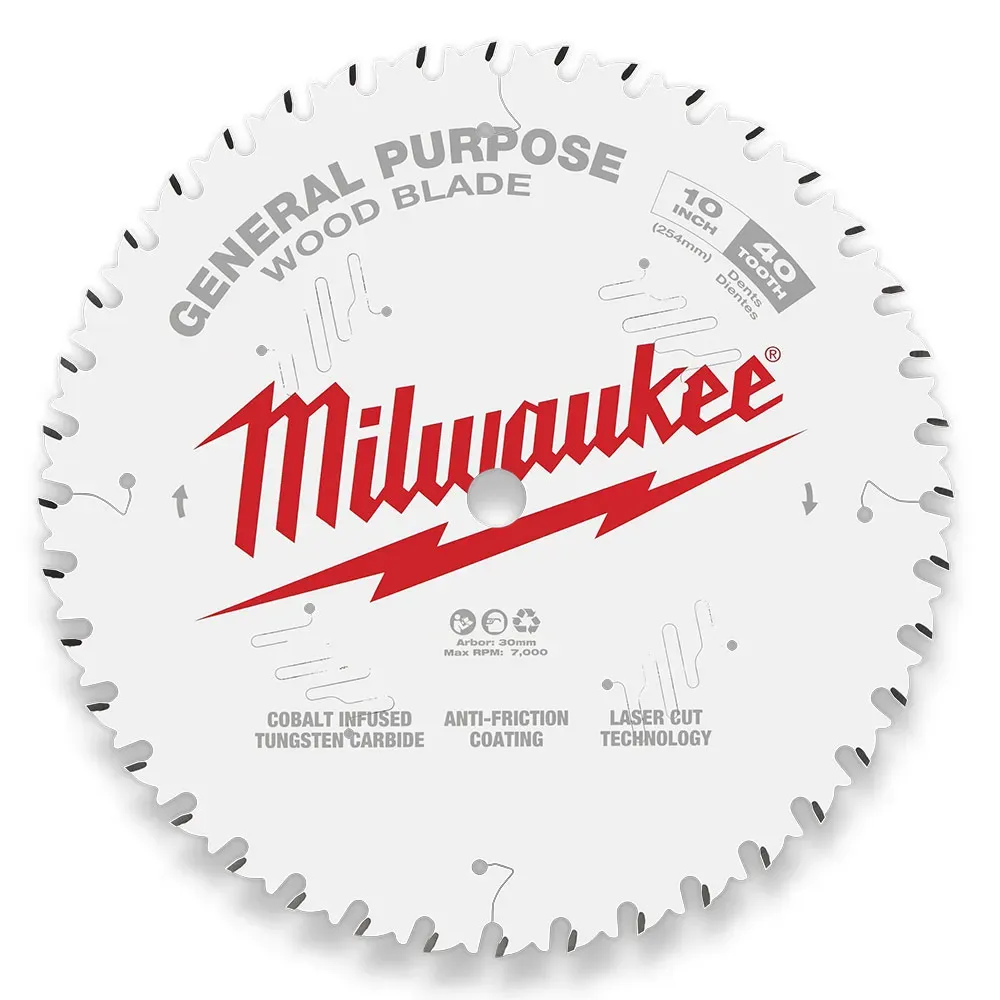 Milwaukee 10" (254mm x 30mm) 40T General Purpose Wood Circular Saw Blade  (For M18 FMS254) 48-40-8024 -P