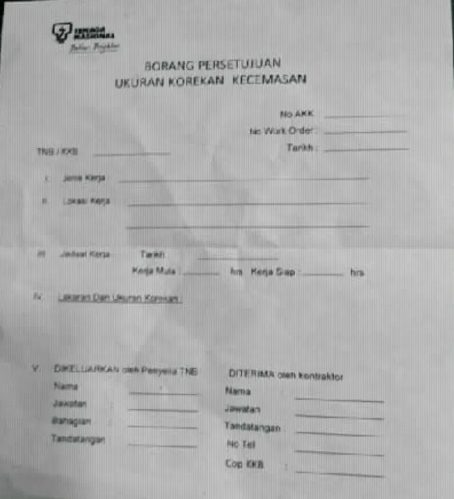 Borang Persetujuan Ukuran Korekkan Kecemasan Kertas NCR