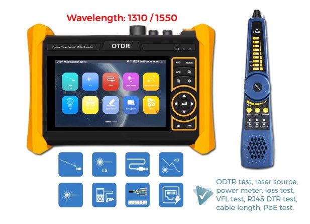 Multifunctional Fiber Optic Tester 1310/1550nm 150KM VFL OLS OPM PoE 5.4" Touch Screen OTDR