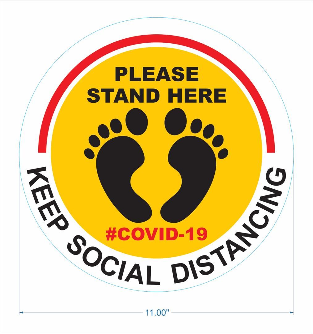 FLOOR STICKER ROUND COMCUT (MAINTAIN SOCIAL DISTANCE) (PLEASE STAND HERE)
