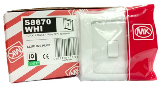 MK SLIMSLINE S8870 WHI 10A 1GANG 1WAY SWITCH (WHITE) (FLUSH)