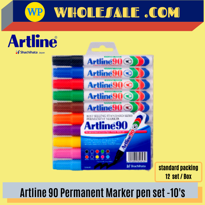 ARTLINE 90 / MARKER PEN / PERMANENT MARKER / EK-90 / 10 IN 1 / SET OF 10 / ARTLINE MARKER / PEN MARKER / PEN PAPAN PUTIH