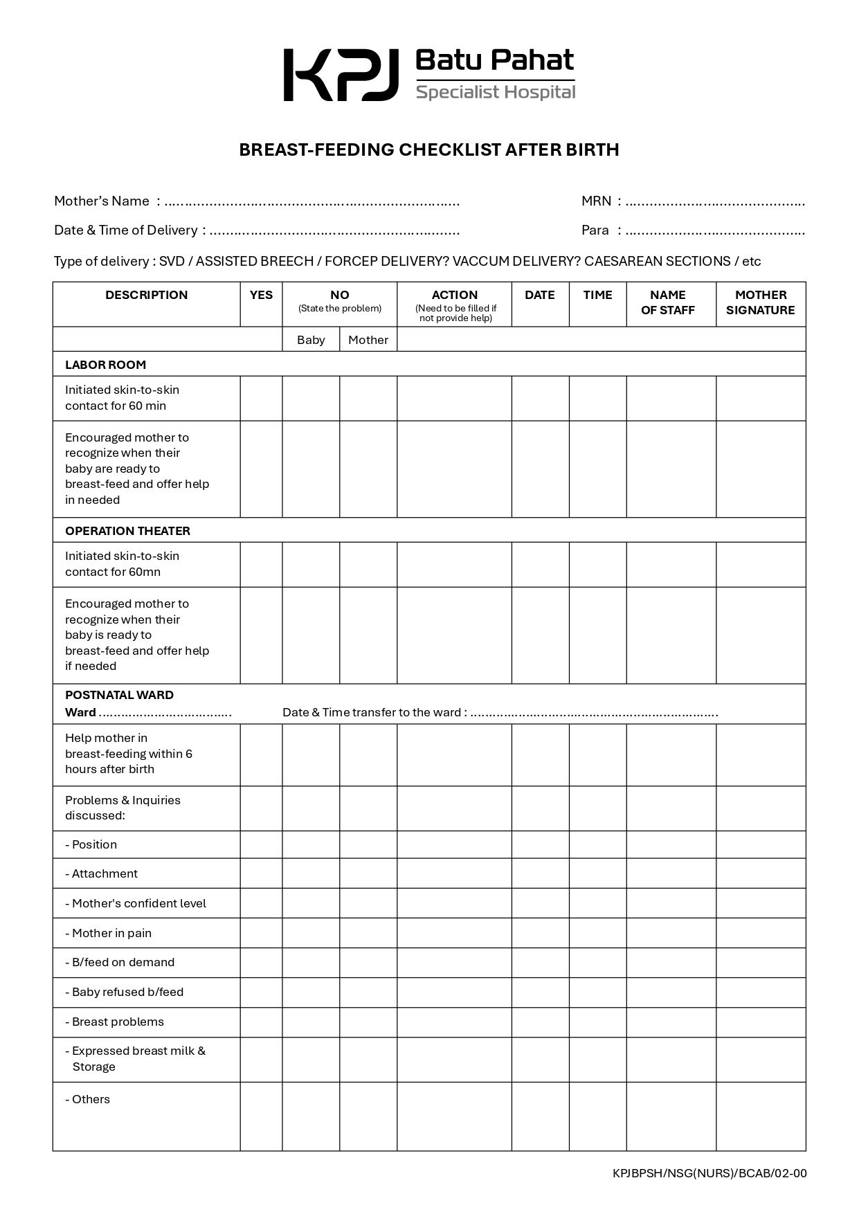Breast-Feeding Checklist After Birth