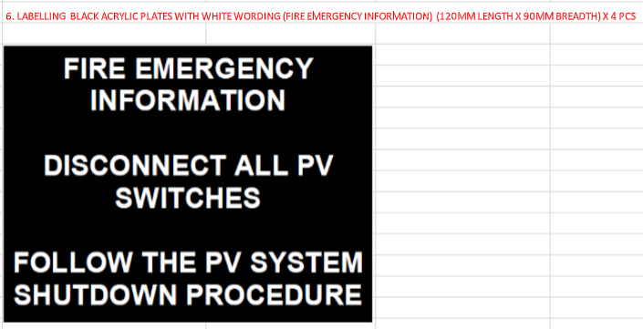 LABELLING  BLACK ACRYLIC PLATES WITH WHITE WORDING (FIRE EMERGENCY INFORMATION)  (120MM LENGTH X 90MM BREADTH) X 4 PCS