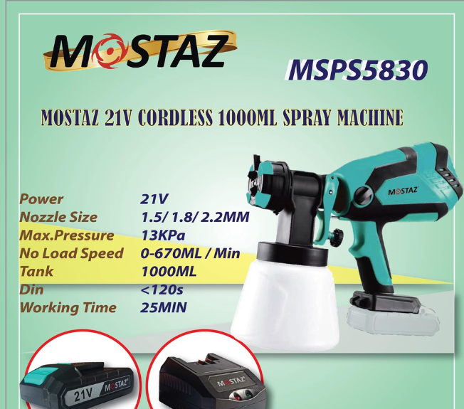 MOSTAZ (MSPS5830) Cordless Paint Sprayer 21V