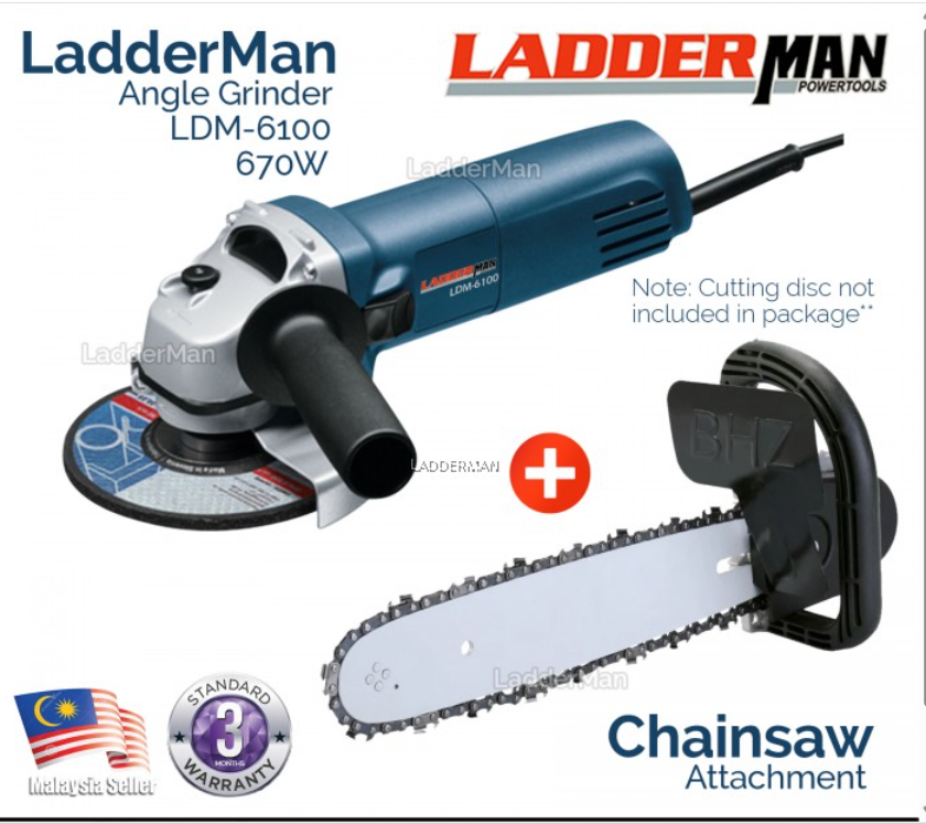 COMBO SET LADDERMAN LDM-6100 ANGLE GRINDER GWS 060 WITH CHAINSAW ATTACHMENT (1C)