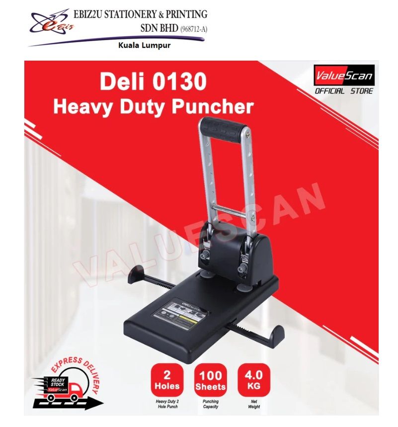 Deli 0130 Heavy Duty Puncher - 100 sheets, penumbuk 2 lubang, puncher paper, 2 Hole Puncher, heavy duty puncher