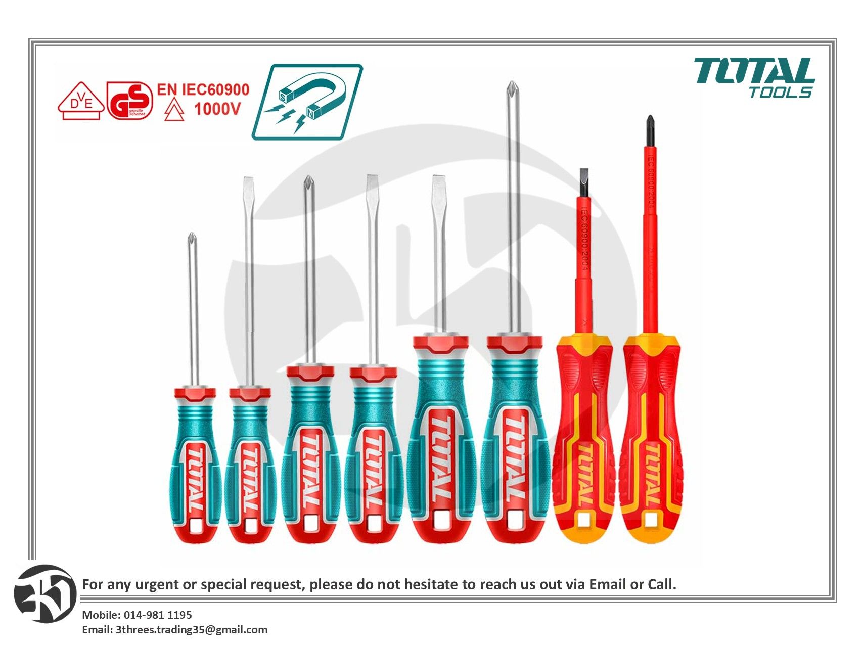 TOTAL Slotted/Philips Screwdriver & 000V VDE Insulated Screwdriver