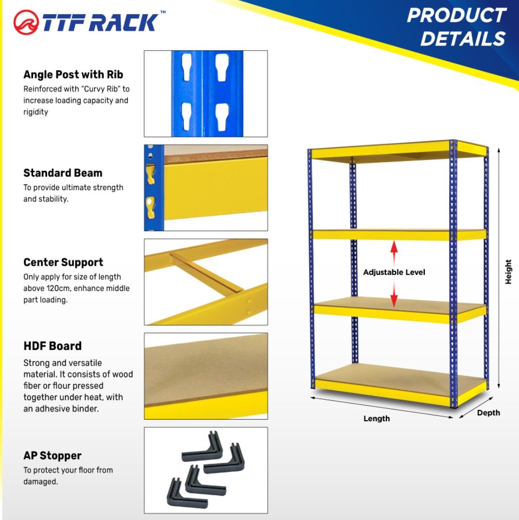 Boltless Rack H152 x D61 x L244cm (Yellow & Blue)