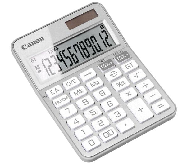CANON DESKTOP CALCULATOR 12 digit S&B, TAX, GT Platinum Silver