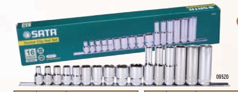 09520 - 16 PC 1/2â€ DR. SOCKET CLIP RAIL SET (MM)