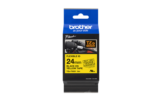 Brother TZe-FX651 Black on Yellow (24mm) Flexible Identification Tapes