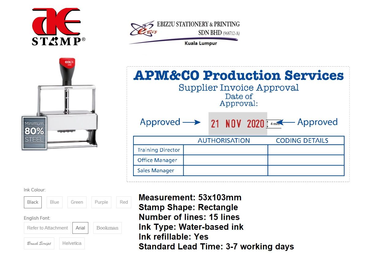 Colop Large Self Inking Stamp with Date Model 3960 ( 53 x 103mm)