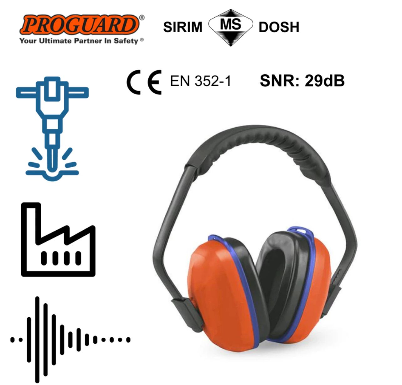 Proguard INFINITY SNR 29dB Lightweight Adjustable Headband Earmuff Noise Reduction Hearing Protection SIRIM PC-03EM PROGUARD