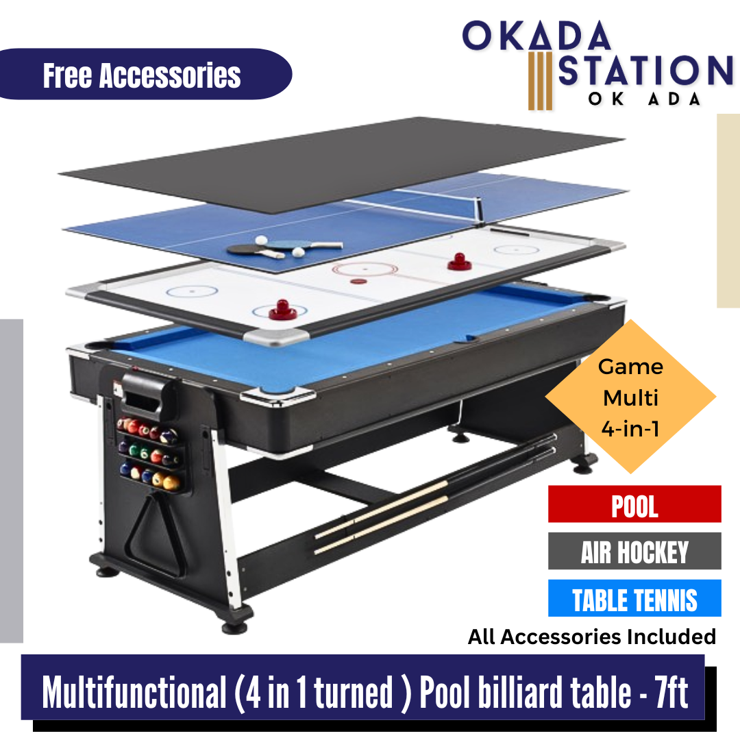 Donkeez Sports Multifunctional (4 in 1 turned ) Pool billiard table - 7ft / 4 Games Table / Billiards Table / Pool Table / Ping pong Table / Table Tennis / Air Hockey Table / Flat Table