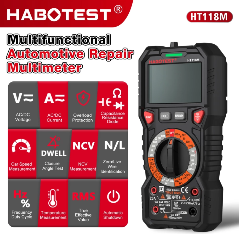 HABOTEST HT118M MULTIMETER 1000V AC/DC DIGITAL MULTIMETER 6000/2000 NCV