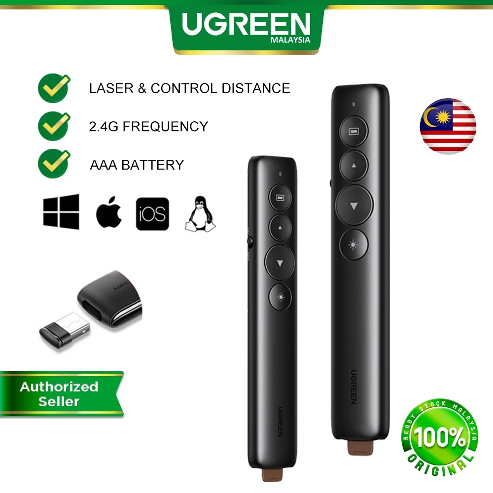 UGREEN PACK WIRELESS PRESENTER PRESENTATION REMOTE CLICKER LASER POINTER 2.4GHZ USB