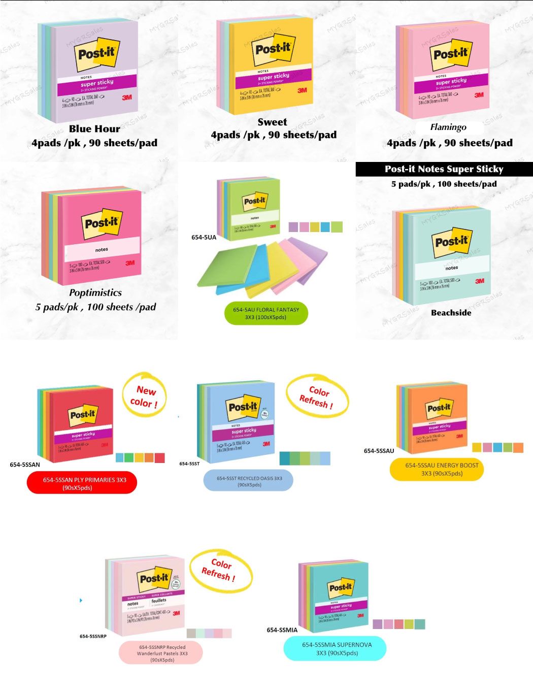 3M Post-it Sticky Notes (4/5 Colours per Cube)
