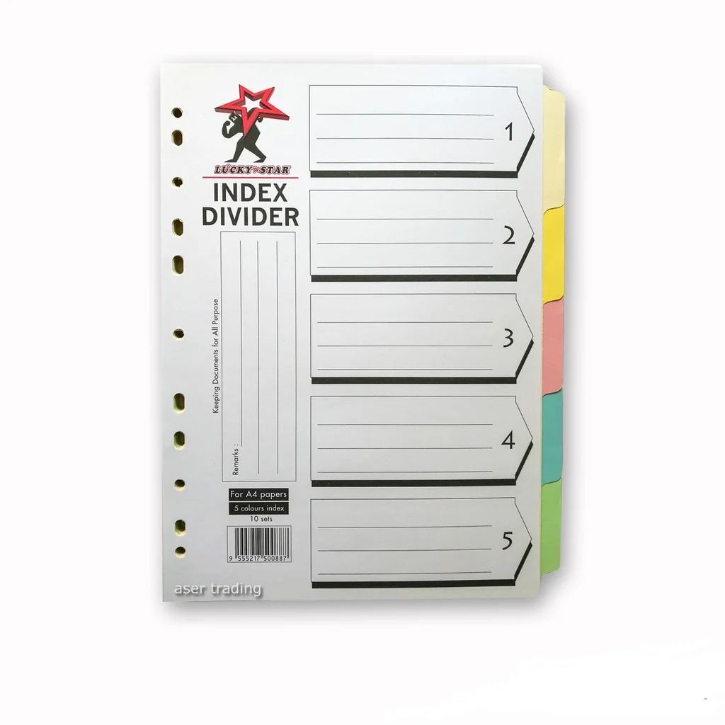 LUCKY STAR INDEX DIVIDER A4 5 COLOURS INDEX 10 SET
