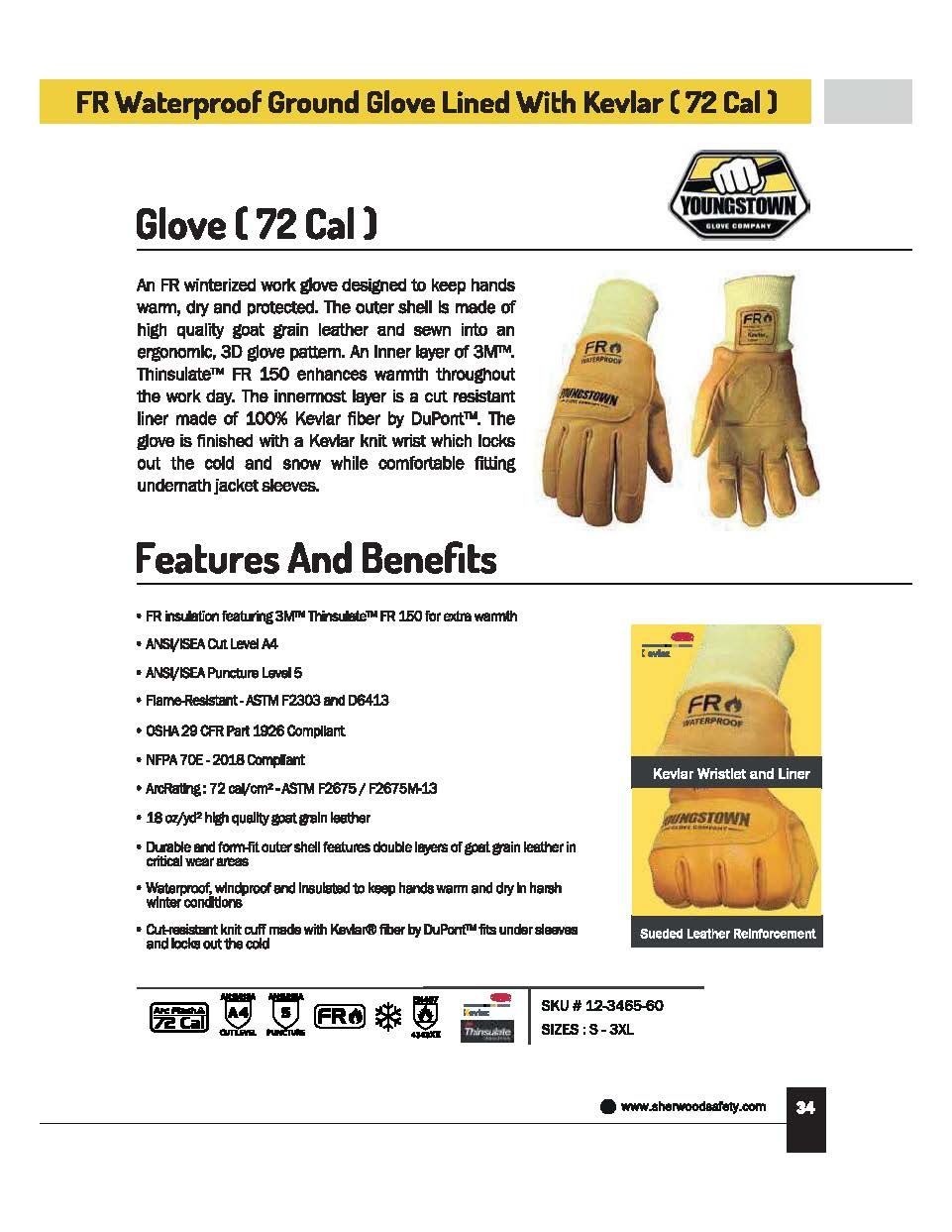 FR WATERPROOF GROUND GLOVE LINED WITH KEVLAR ( 72Cal )