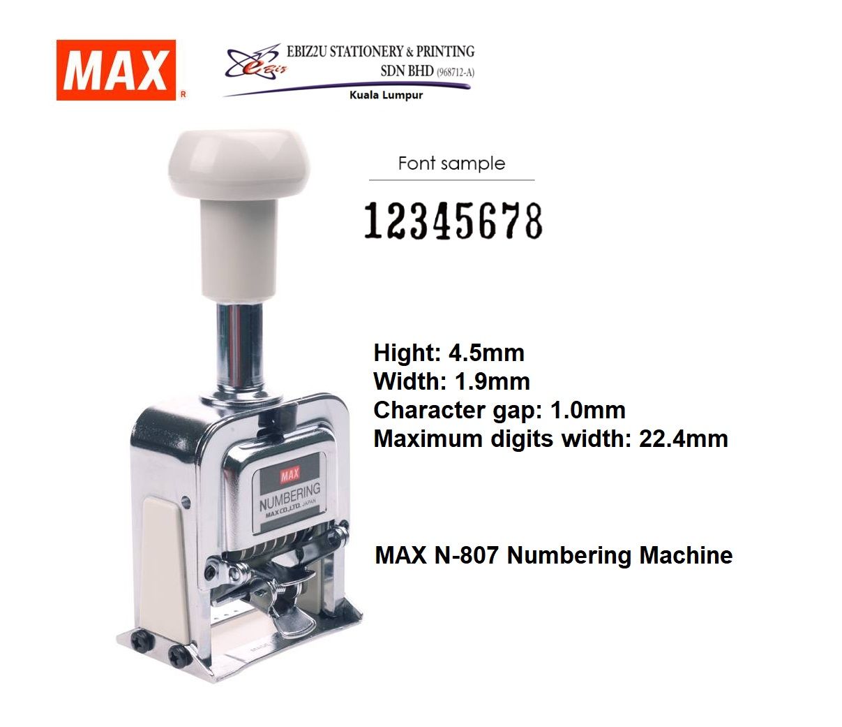 MAX N-807 Numbering Machine 8 Digits