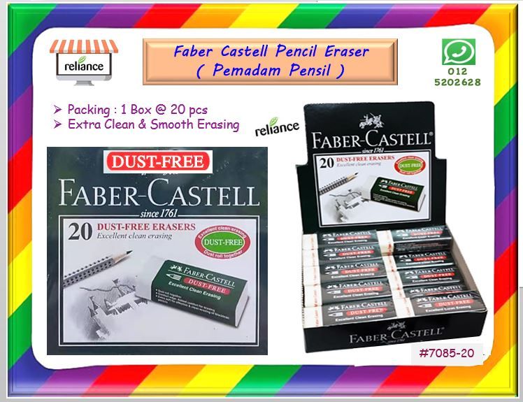 Faber Castell Eraser / Pencil Eraser / Pemadam Pensil # Dust Free # Bebas Habuk # Smooth Cleaning # 7085-20 # RS1823 ( KTT : 1 Kotak @ 20 pcs )