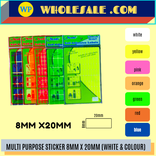 LABEL / MULTI PURPOSE / 8MM X 20MM / ALL COLOUR / STICKER LABEL / COLOUR LABEL
