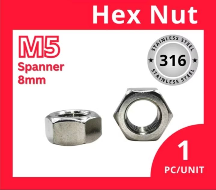 HEX NUT DIN934/SUS316- SIZE: M3,M4,M5,M6,M8,M10 & M12(100PCS/PACK)