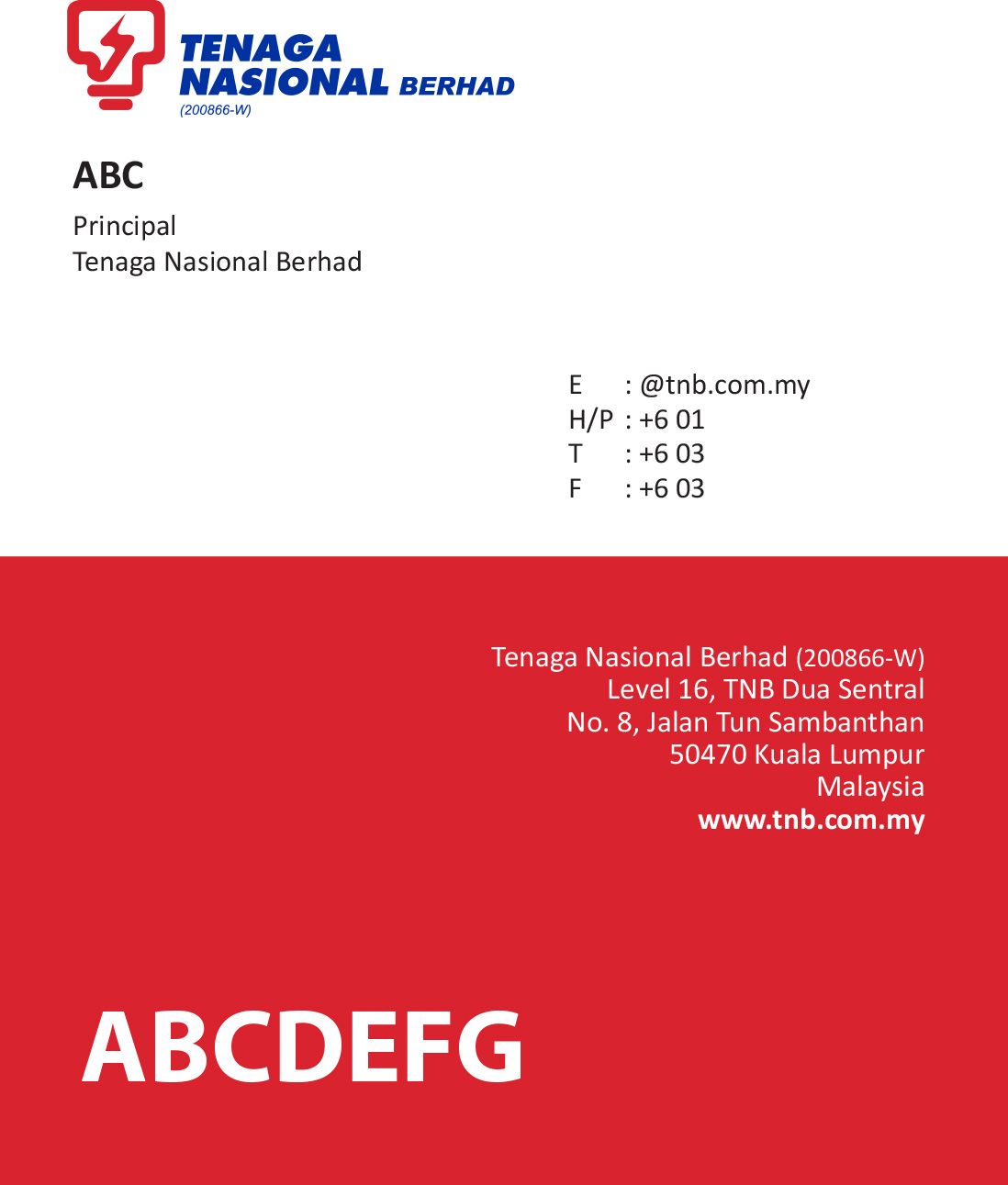 Business Card TNB 2 Side 100 pieces