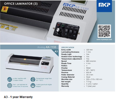 MKP A3 Heavy Duty Laminator AX-1133