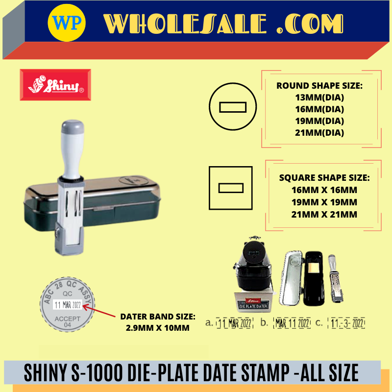 SHINY S-1000 DIE-PLATE DATE STAMP S1000/3 / S1000/4 (PLASTIC CASE) -ALL SIZE /Shiny /Stamp /Die-Plate Date Stamp /Shiny S-1000 /Date Stamp /Chop