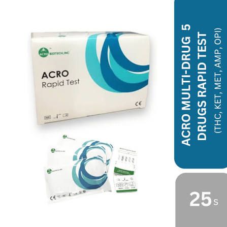 Acro Biotech ACRO Multi-Drug 5 Drugs Rapid Test Panel (THC, KET, MET, AMP, OPI) 25's