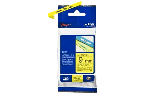 Brother TZe-S621 Black on Yellow (9mm) Strong Adhesive Tapes
