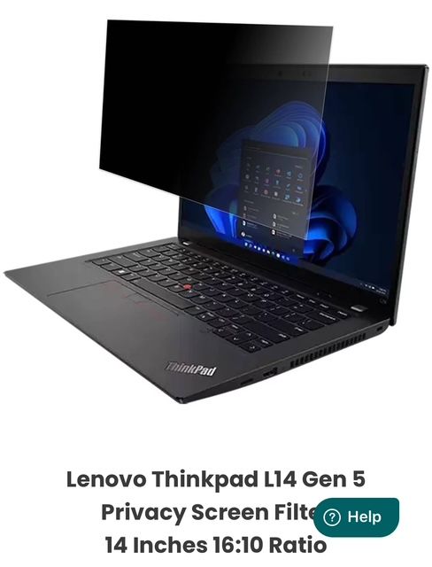 Lenovo Thinkpad L14 Gen 5 Privacy Screen Filter 14 Inches 16:10 Ratio ((Tape Slide in Slide Out)